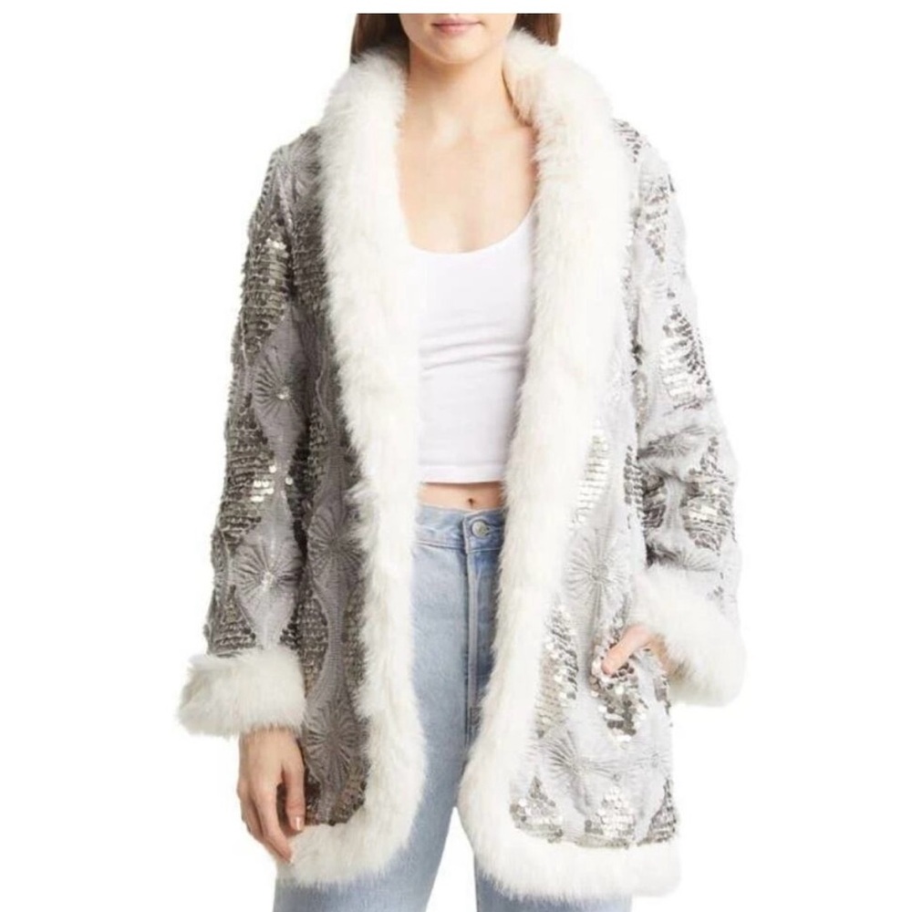 Band of the free faux fur and sequins jacket
